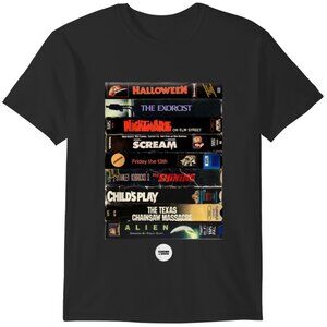 Halloween Time VHS Stack T-Shirt, Retro Horror Movie Graphic Unisex Tee 83